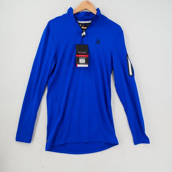 NEW Spyder Active  Men's  Medium Long Sleeve 1/4 Quarter Zip Shirt  Royal Blue - Picture 3 of 13